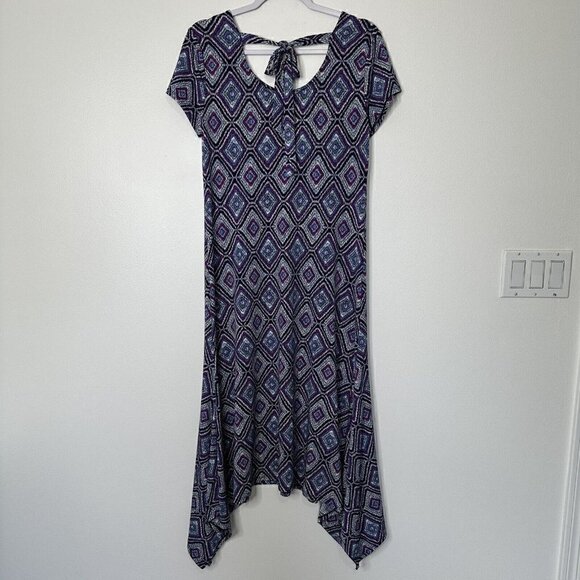 Chico's Dress Diamond Print Midi Blue Purple Stretch Knit Size 6 - Picture 8 of 10